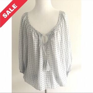 Max Studio | Blouse Size M Chiffon Off Shoulder Bubble Hem Loose Top Blue